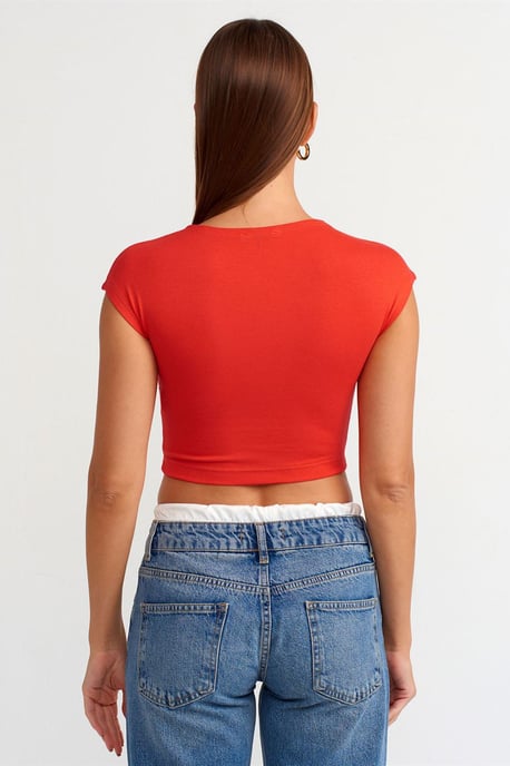 Schlanke Passform Crop-Jersey-Bluse - Image 2