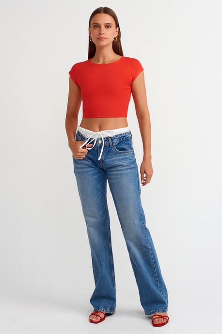 Schlanke Passform Crop-Jersey-Bluse - Image 3