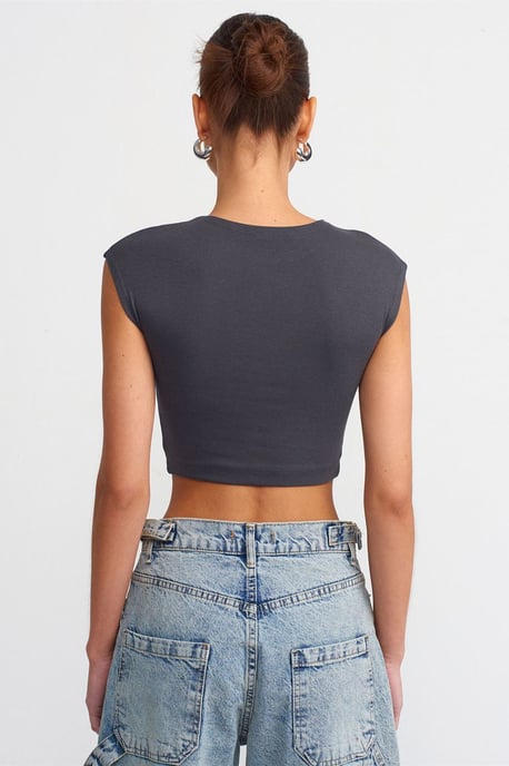 Schmale Passform Crop-Jersey-Bluse - Image 2