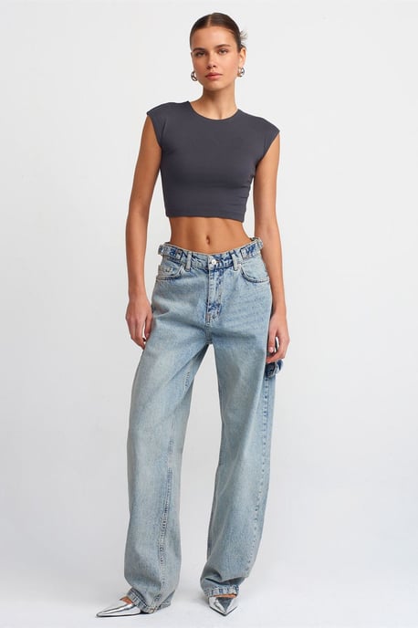 Schmale Passform Crop-Jersey-Bluse - Image 3