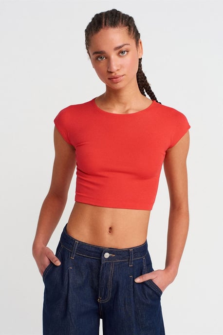 Schlanke Passform Crop-Jersey-Bluse - Image 1