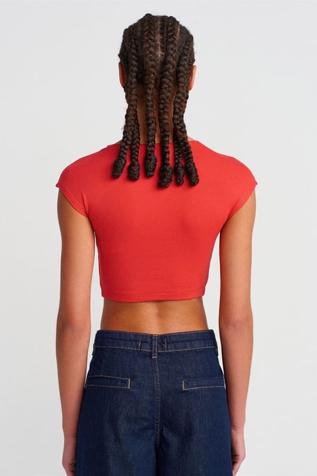 Schlanke Passform Crop-Jersey-Bluse - Image 2