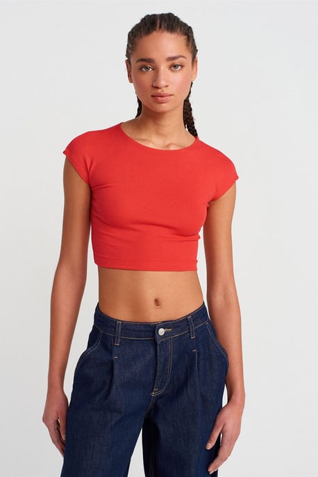 Schlanke Passform Crop-Jersey-Bluse - Image 3