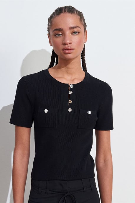 Rippstrick-Bluse mit Knopfdetails - Image 1
