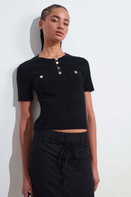 Rippstrick-Bluse mit Knopfdetails - Image 3