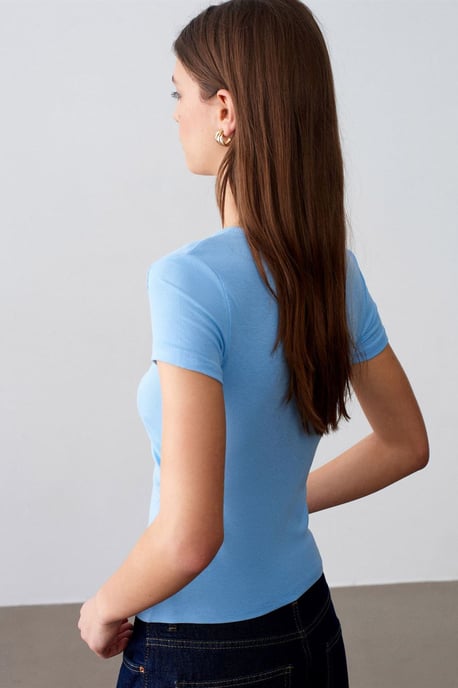 Slim Fit V-Ausschnitt Knöpfen Bluse - Image 2