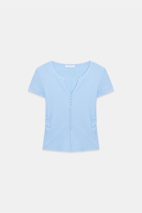 Slim Fit V-Ausschnitt Knöpfen Bluse - Image 5