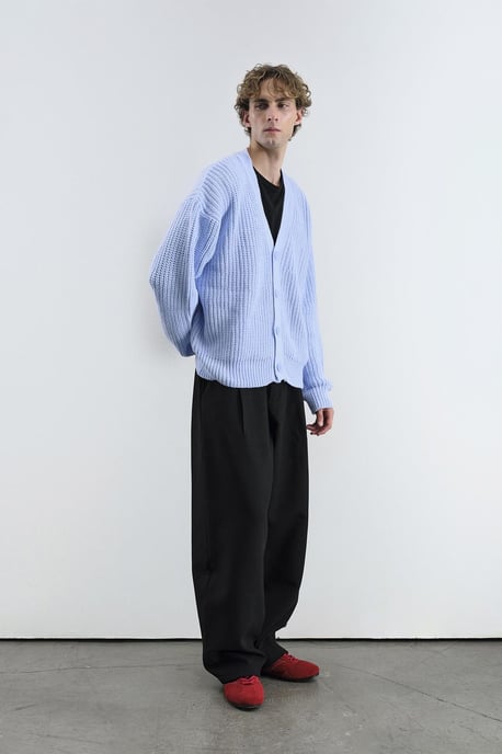 Oversized gerippter V-Ausschnitt Cardigan - Image 2