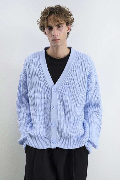 Oversized gerippter V-Ausschnitt Cardigan - Image 5