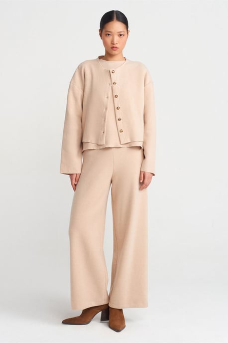Damen Rippstrick Rundhalsknopf-Cardigan - Image 3