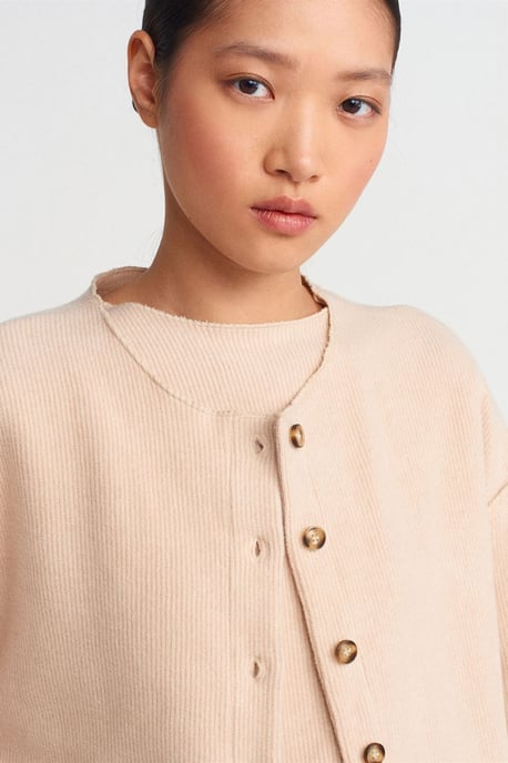 Damen Rippstrick Rundhalsknopf-Cardigan - Image 4