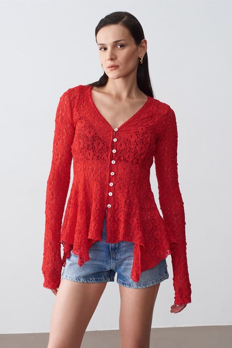 Spitzen V-Ausschnitt Knopf-Cardigan - Image 3