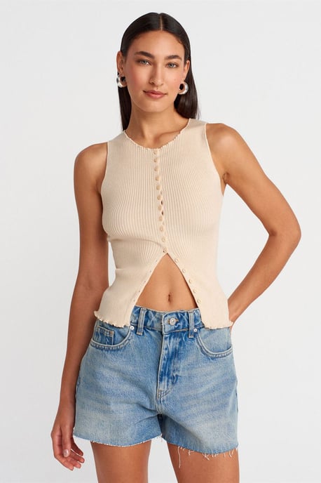 Ärmelloser Rippstrick-Button-Cardigan - Image 1