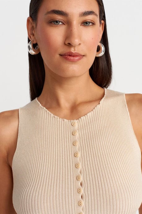 Ärmelloser Rippstrick-Button-Cardigan - Image 3