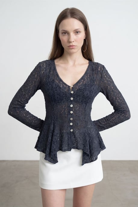 Spitzen V-Ausschnitt Knopf-Cardigan - Image 1