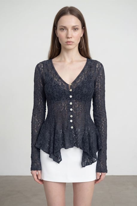 Spitzen V-Ausschnitt Knopf-Cardigan - Image 5