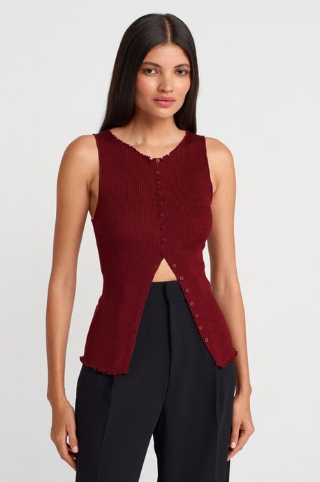 Ärmellose gerippte Knopfjacke - Image 1