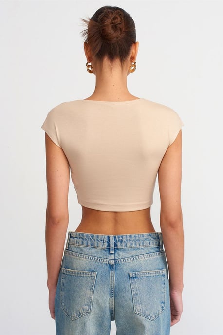 Schlanke Passform Crop-Jersey-Bluse - Image 2