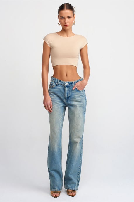 Schlanke Passform Crop-Jersey-Bluse - Image 3