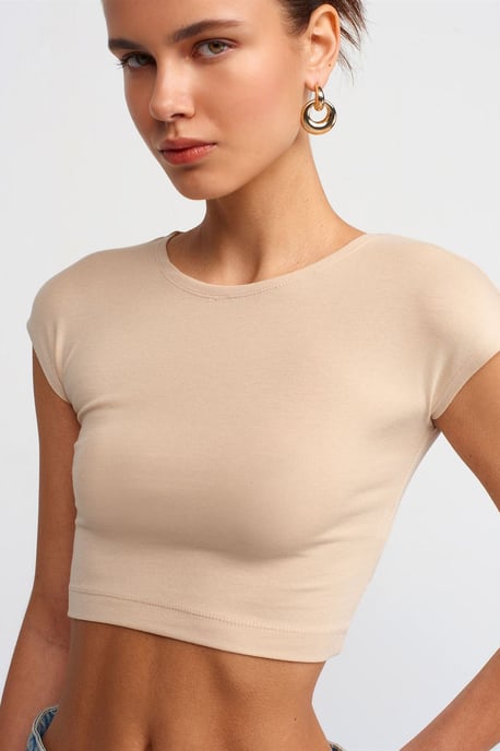 Schlanke Passform Crop-Jersey-Bluse - Image 4