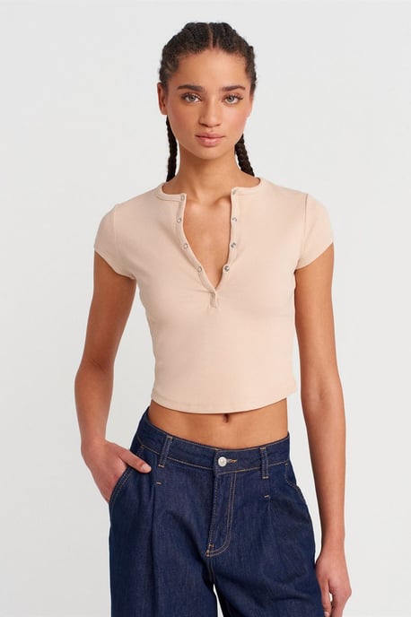 Damen Slim-Fit Rippoptik Kurzbluse - Image 3