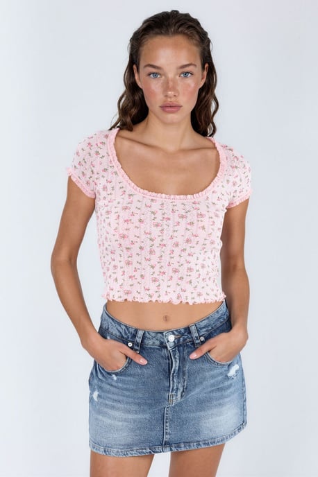 Blumen U-Ausschnitt Rüsche Bluse - Image 2