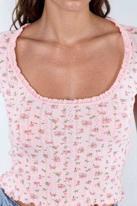 Blumen U-Ausschnitt Rüsche Bluse - Image 3