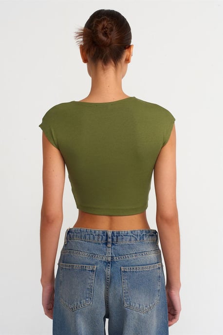 Schlanke Passform Cropped Jersey Bluse - Image 2