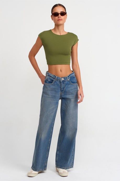 Schlanke Passform Cropped Jersey Bluse - Image 3