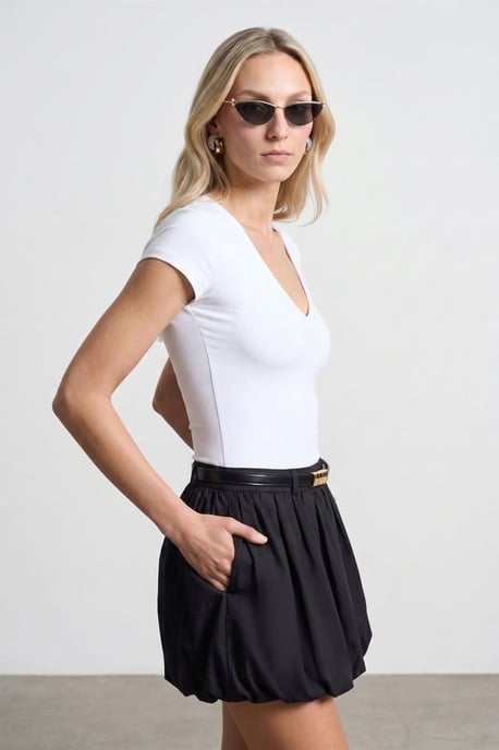 Schmale Passform V-Ausschnitt Strickbluse - Image 3