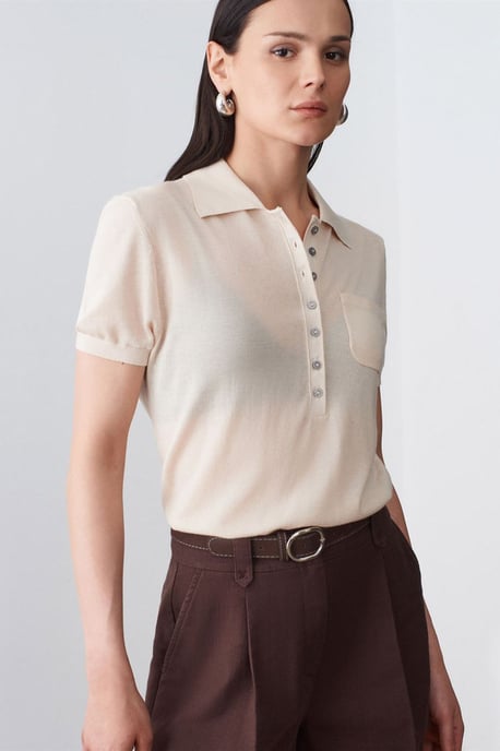 Slim Fit Polo-Kragen Strickbluse - Image 3