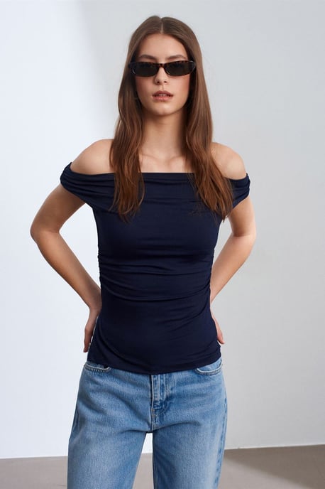 Damen Off-Shoulder Slim-Fit Jersey Bluse - Image 1
