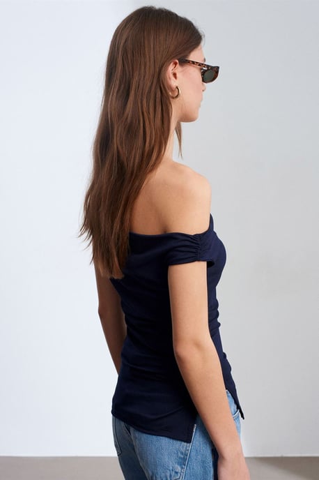Damen Off-Shoulder Slim-Fit Jersey Bluse - Image 2