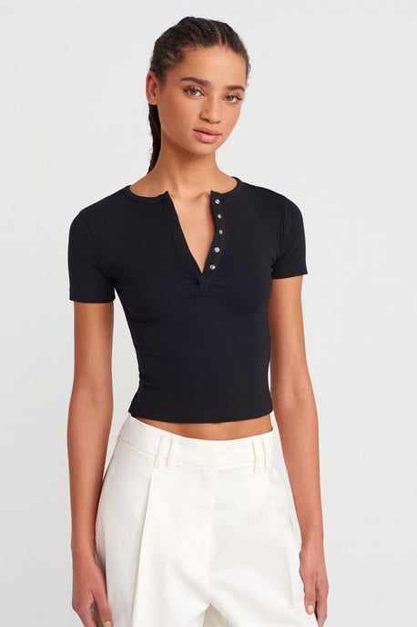 Schlanke Passform Crop-Jersey-Bluse - Image 1