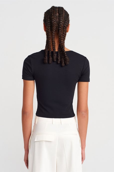 Schlanke Passform Crop-Jersey-Bluse - Image 2