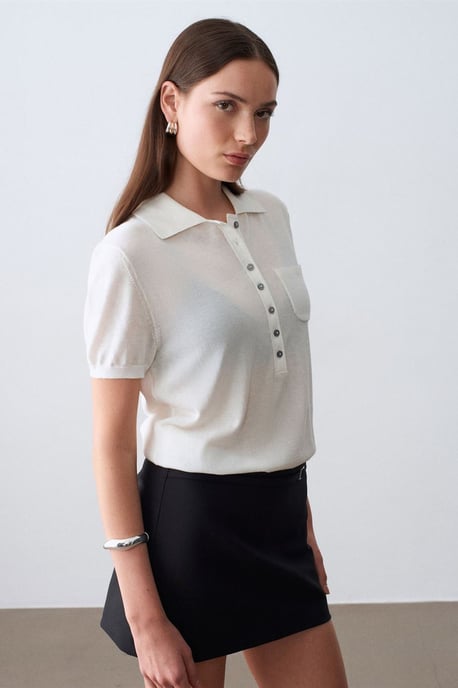 Slim Fit Polo-Kragen-Strickbluse - Image 3