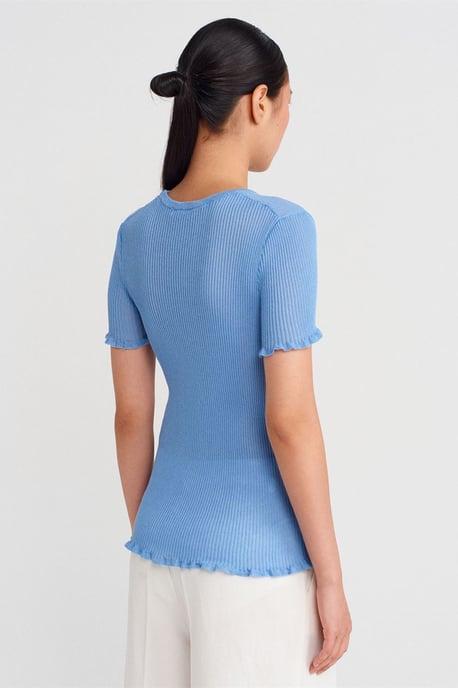Schlanke Passform Ripp-Volant-Bluse - Image 2