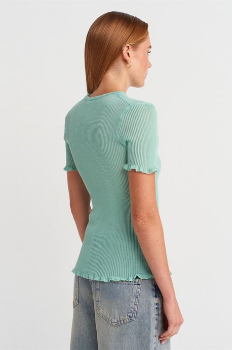 Schlanke Passform Rippensaum Bluse mit Rüschen - Image 2