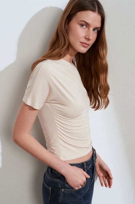 Schlanke Passform V-Ausschnitt Jersey-Bluse - Image 3
