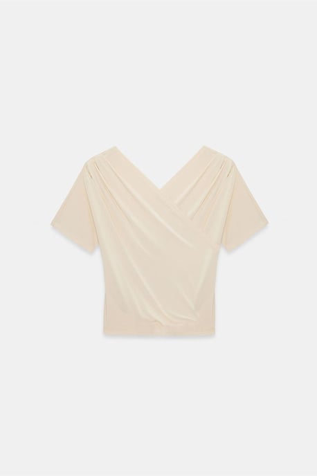 Schlanke Passform V-Ausschnitt Jersey-Bluse - Image 5