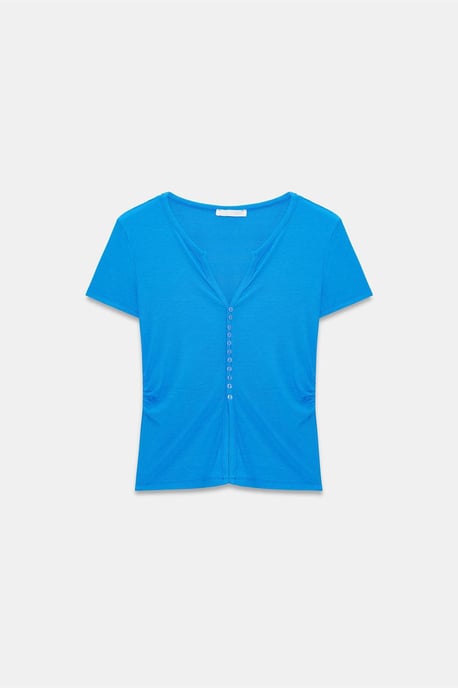 Slim Fit V-Ausschnitt Knöpfen Bluse - Image 5