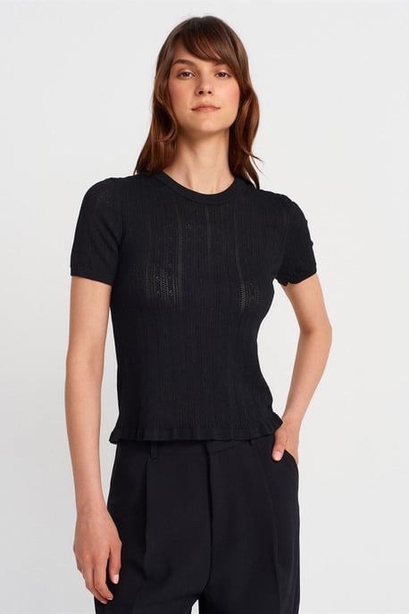 Strukturierte Ripp-Shirtbluse mit kurzen Ärmeln - Image 1