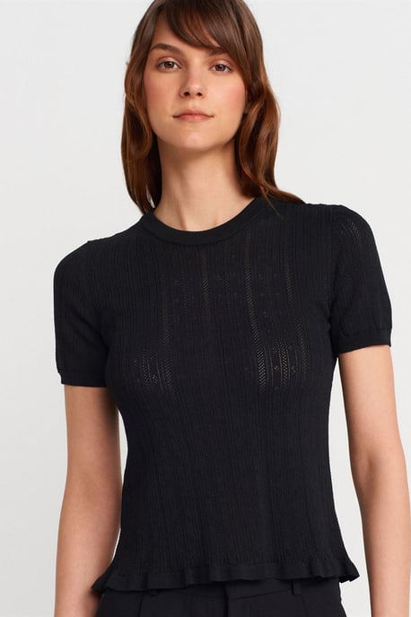 Strukturierte Ripp-Shirtbluse mit kurzen Ärmeln - Image 3