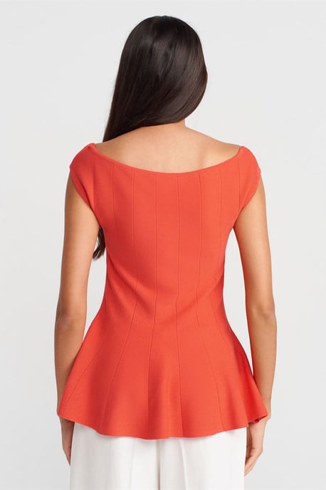 Taillierte Ripp-Optik Peplum-Bluse - Image 2