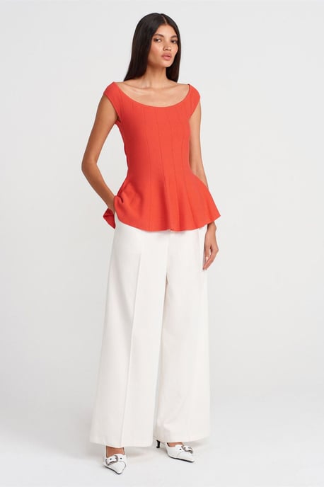 Taillierte Ripp-Optik Peplum-Bluse - Image 4