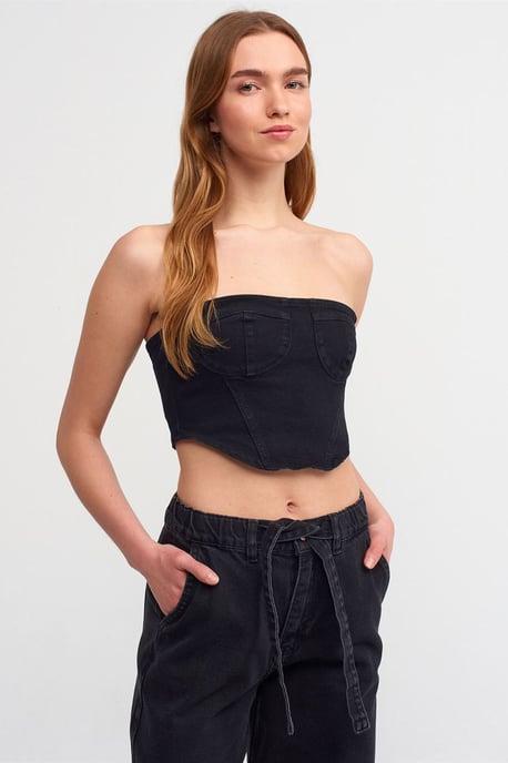 Figurbetontes Trägersloses Denim-Crop-Top - Image 1