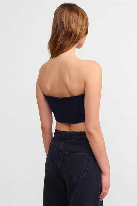 Figurbetontes Trägersloses Denim-Crop-Top - Image 2