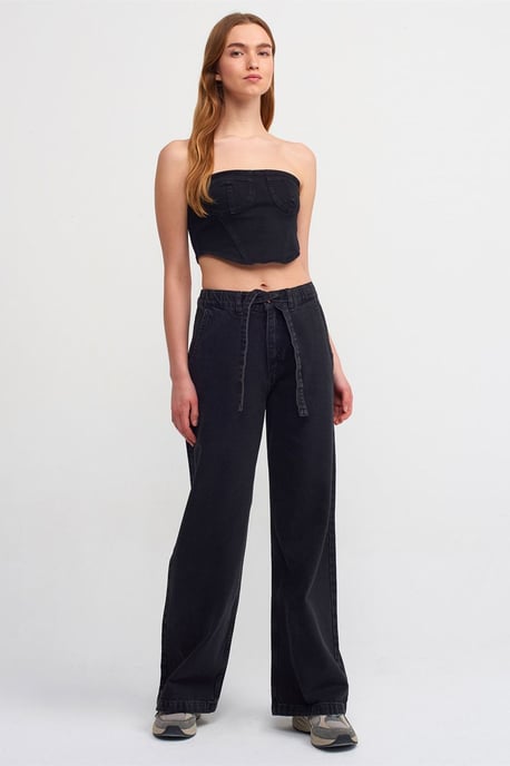 Figurbetontes Trägersloses Denim-Crop-Top - Image 3