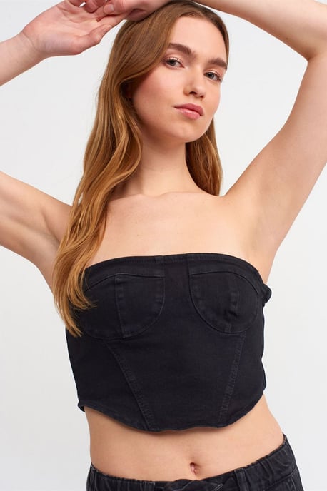 Figurbetontes Trägersloses Denim-Crop-Top - Image 4