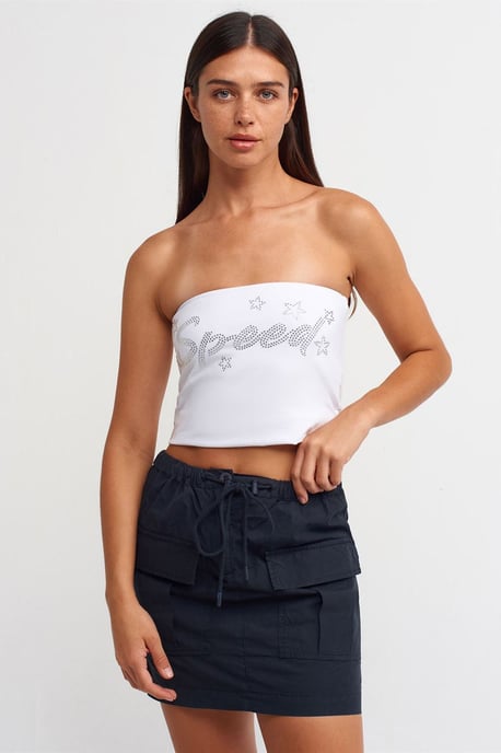Trägerloses Slim-Fit Cropped Top mit Stein-Detail - Image 4